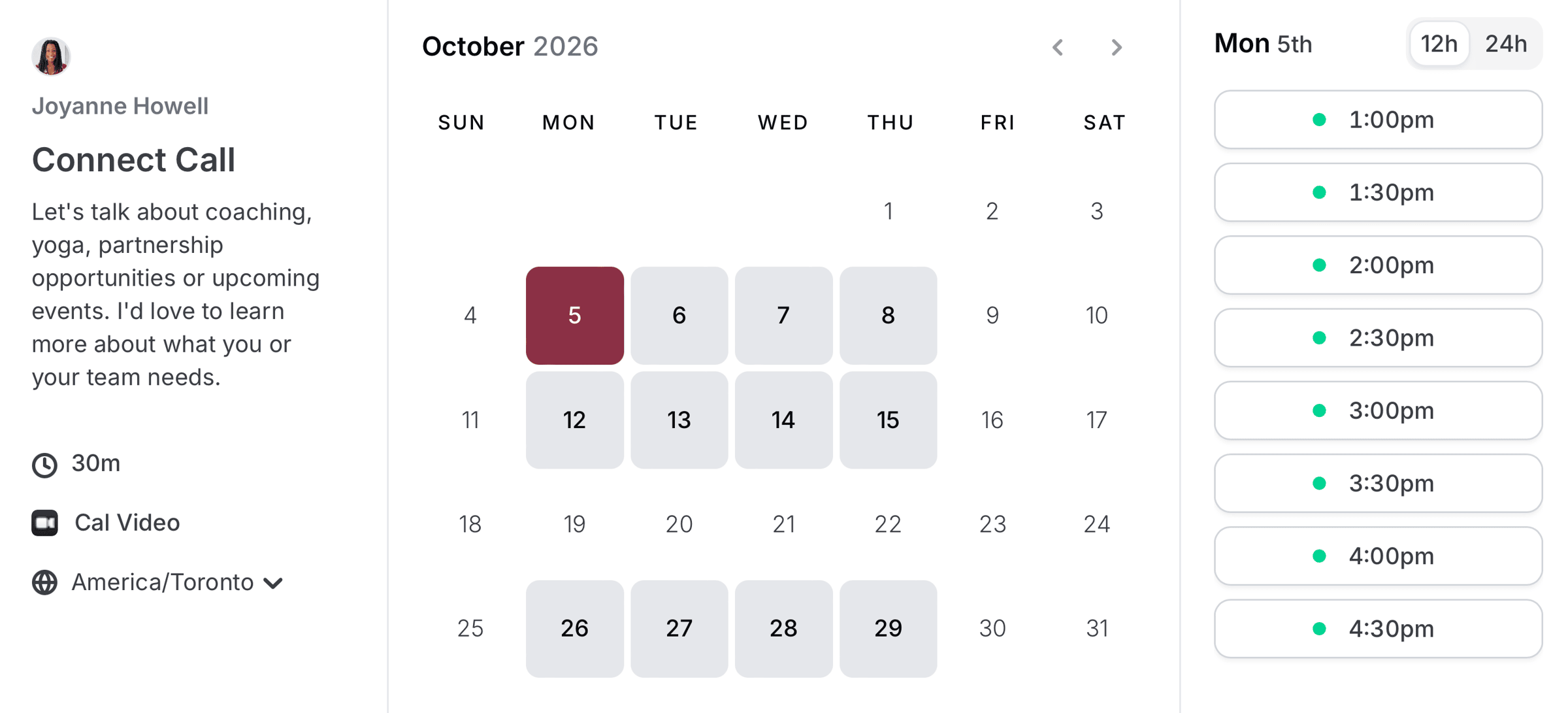 booking calendar for free consult calls
