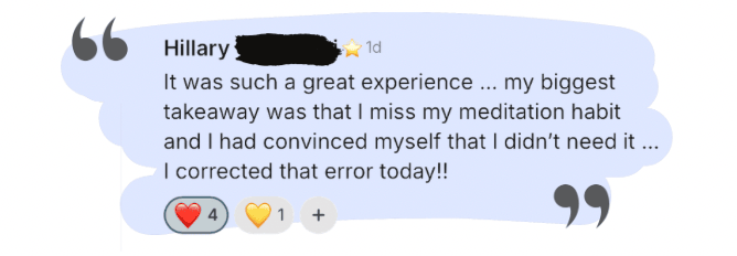 meditation testimonial from happy client