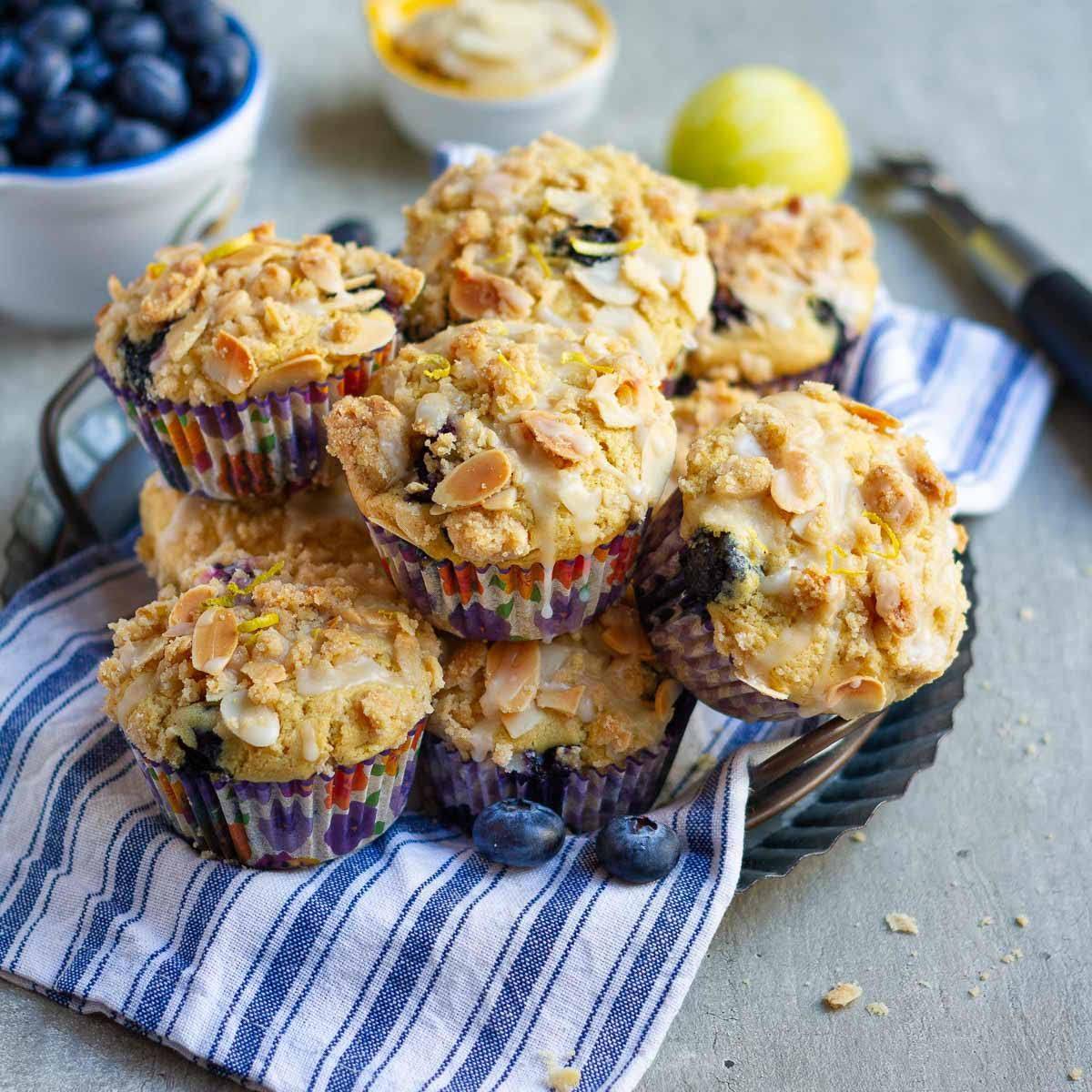 A tray of lemon blueberry muffins.