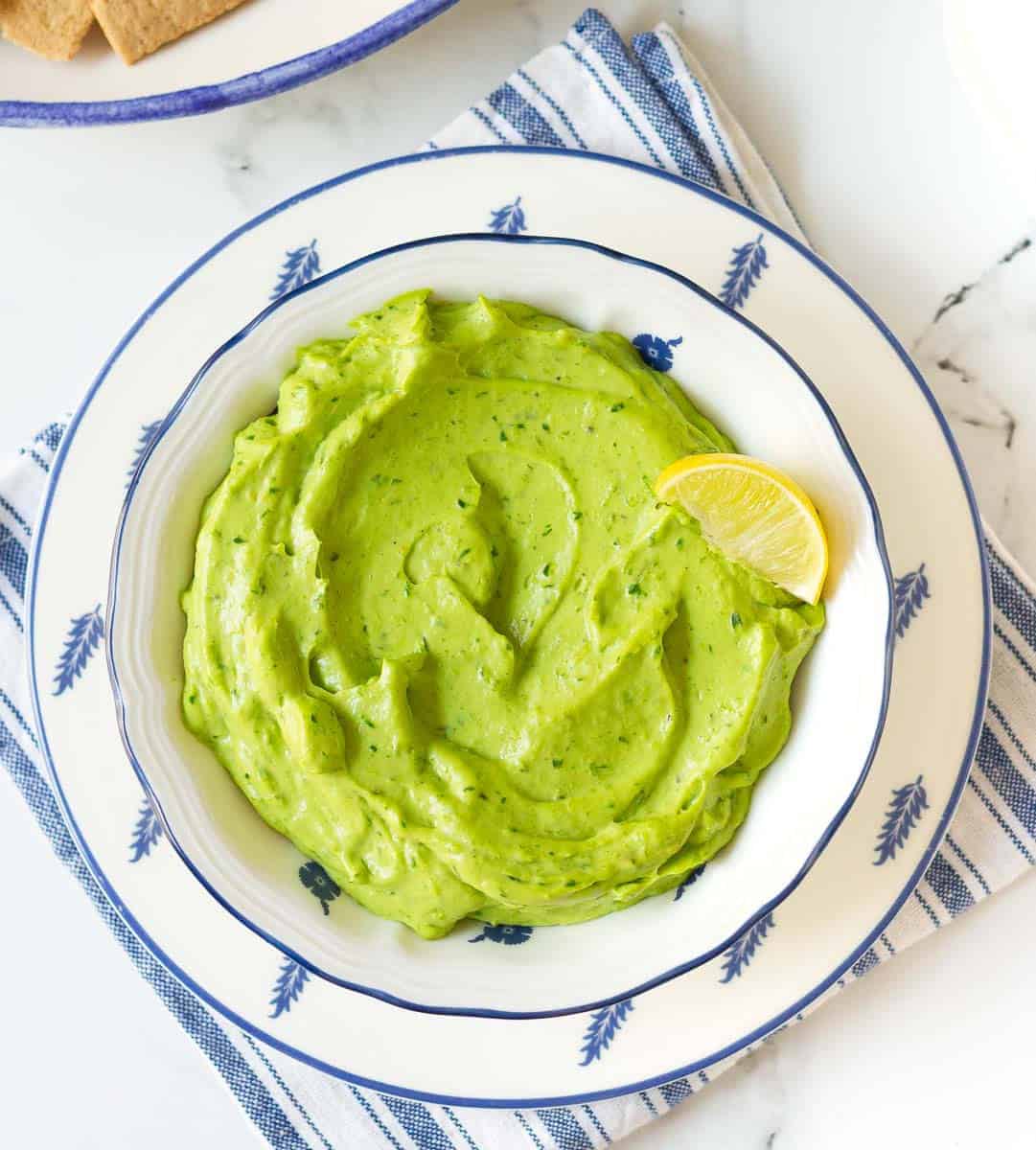 Avocado dip in a bowl.