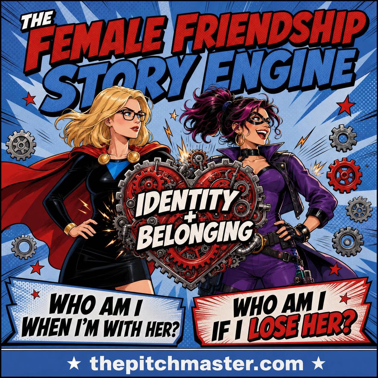 Female Friendship Story Engine: Identity and Belonging: Who Am I When I'm With Her? Who Am I If I Lose Her? thepitchmaster.com 