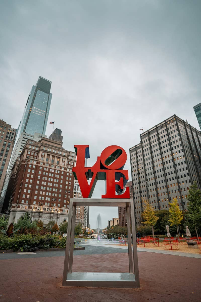 The red LOVE sculpture in John F. Kennedy Plaza in Philadelphia
