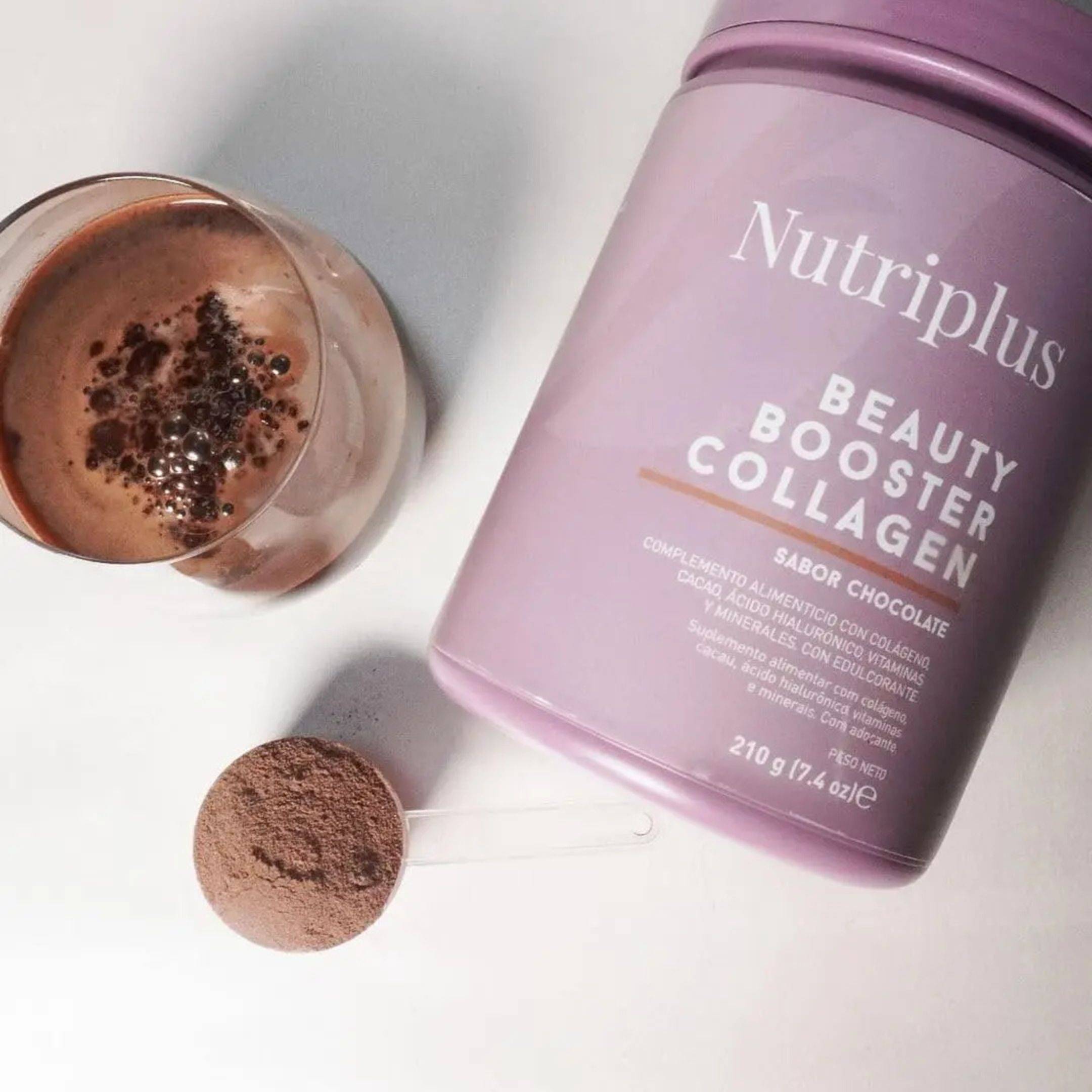Collagen powder supplement in glass of water, supporting skin health and hydration