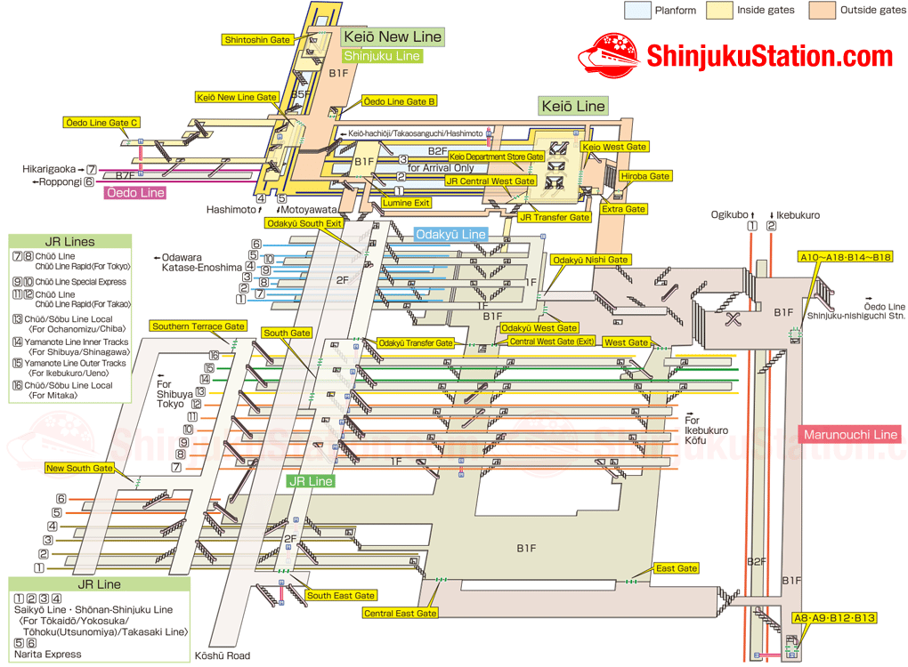 Shinjuku Station map in Tokyo, Japan