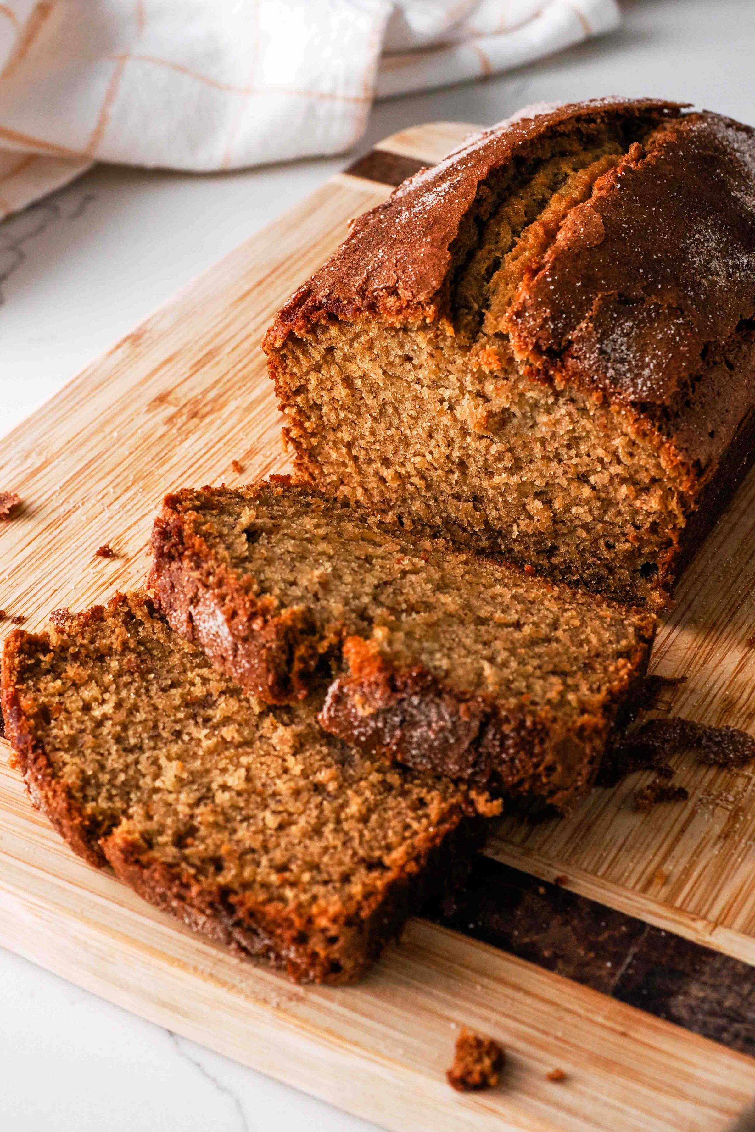A loaf of cinnamon banana bread.