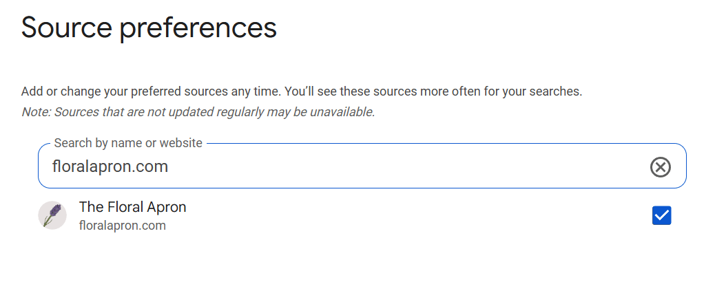 A screenshot of Google's Source Preferences page