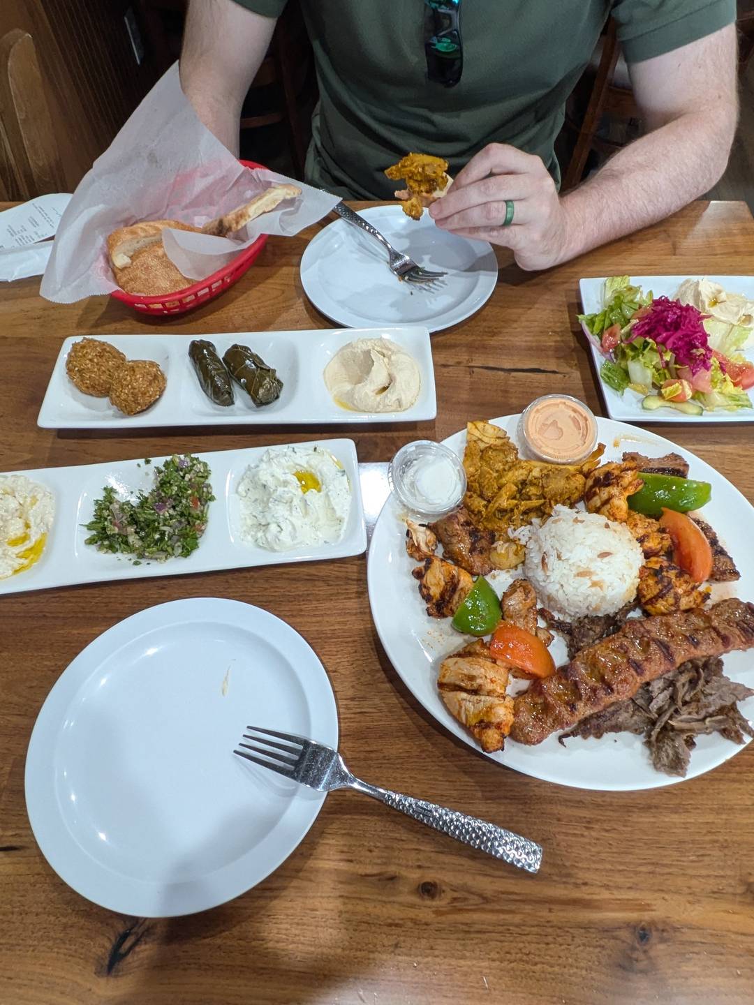 A table covered with Mediterranean food