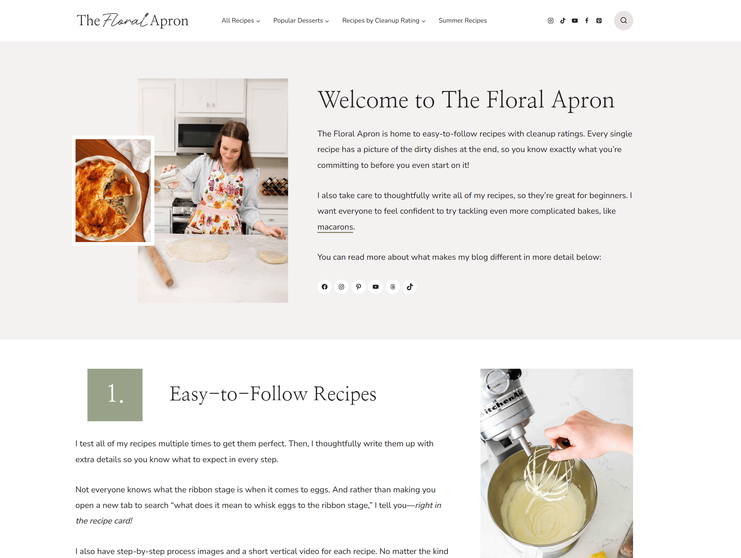 A screenshot of the Start Here page on The Floral Apron