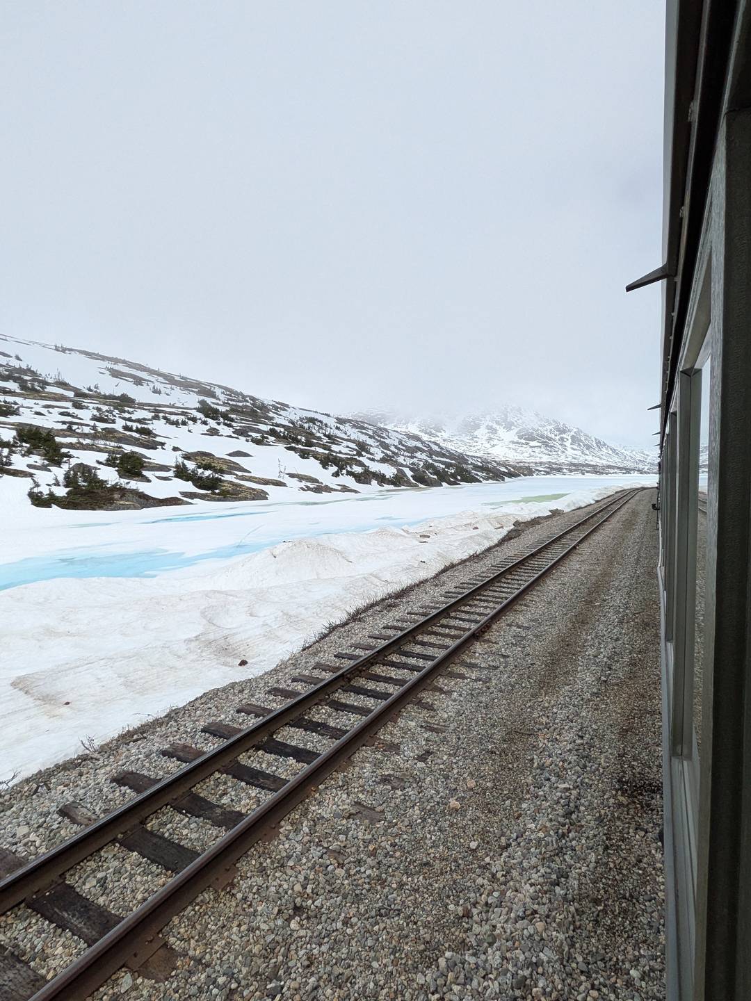 Snow and ice at the summit of the White Pass Rail