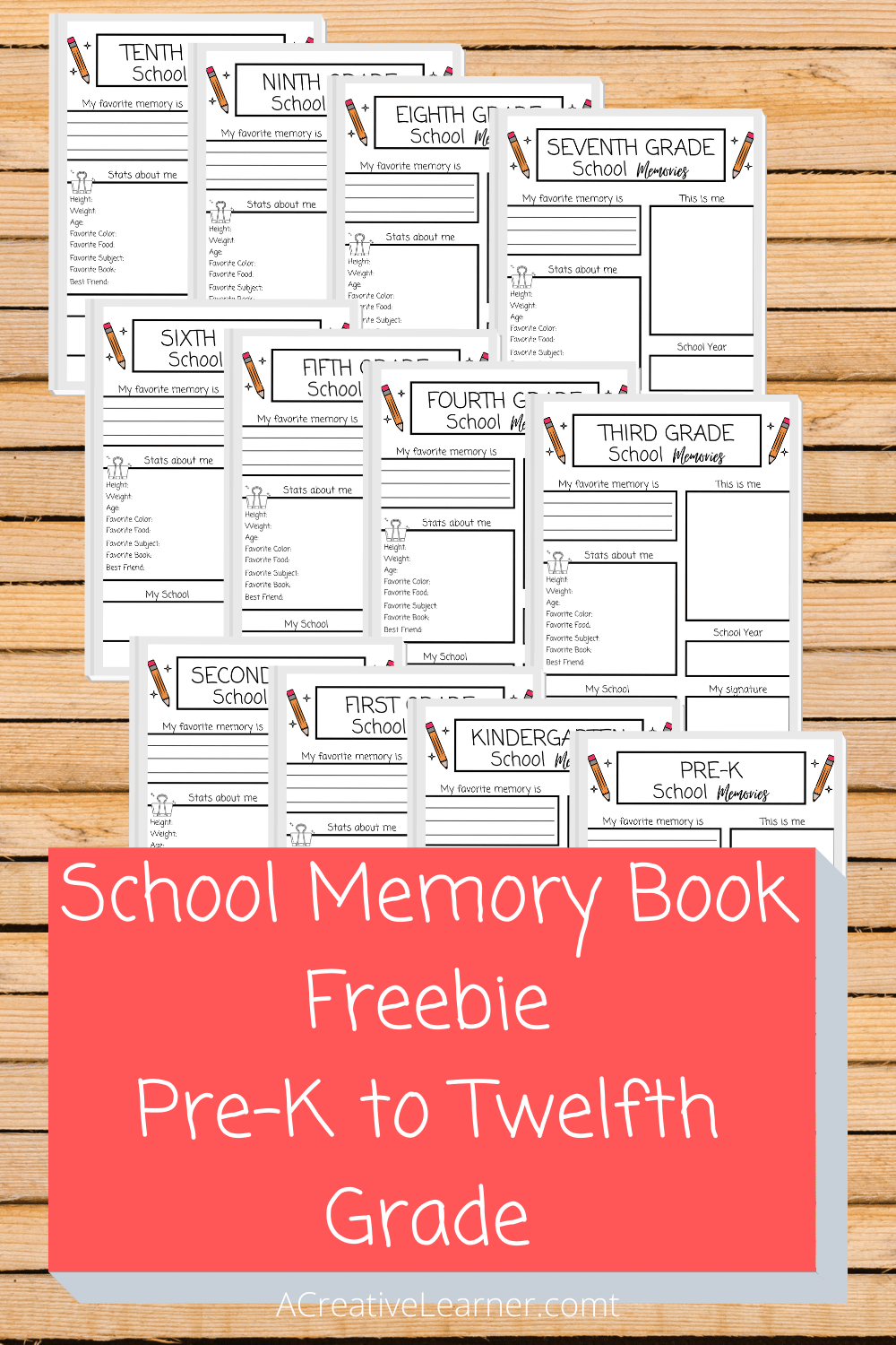School Memory Book PreK to Twelfth (PreK-12) Grade Printable PDF FREE ...