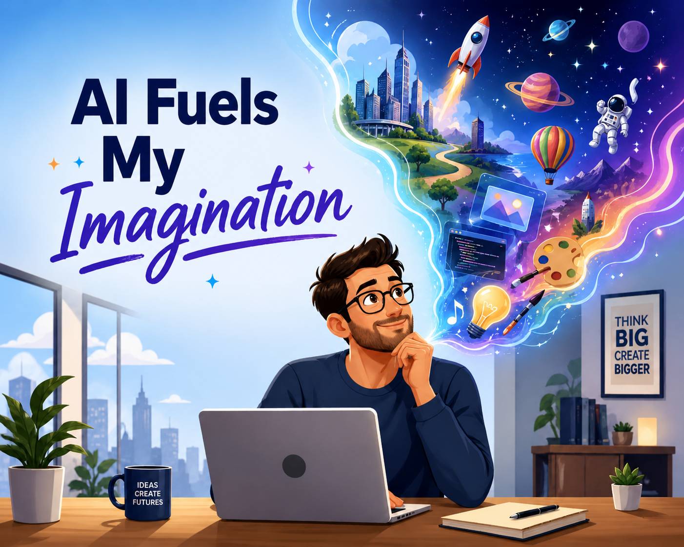 man thinking about imaginative topics