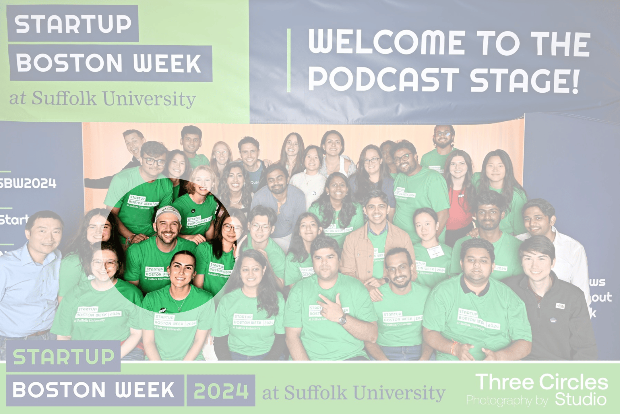 group picture of startup boston week volunteers with dan highlighted