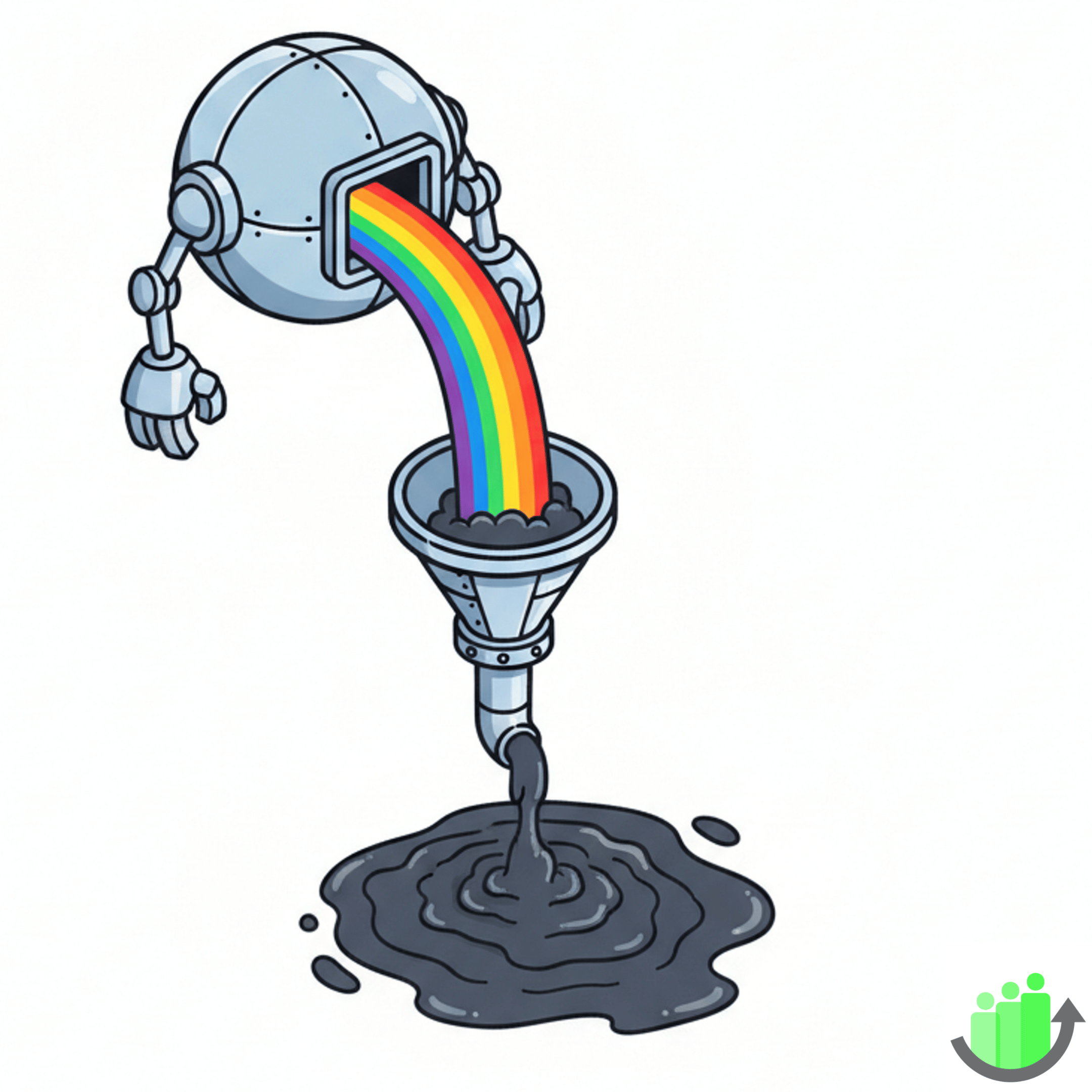 an AI machine vomiting slop into a slopifying news digest