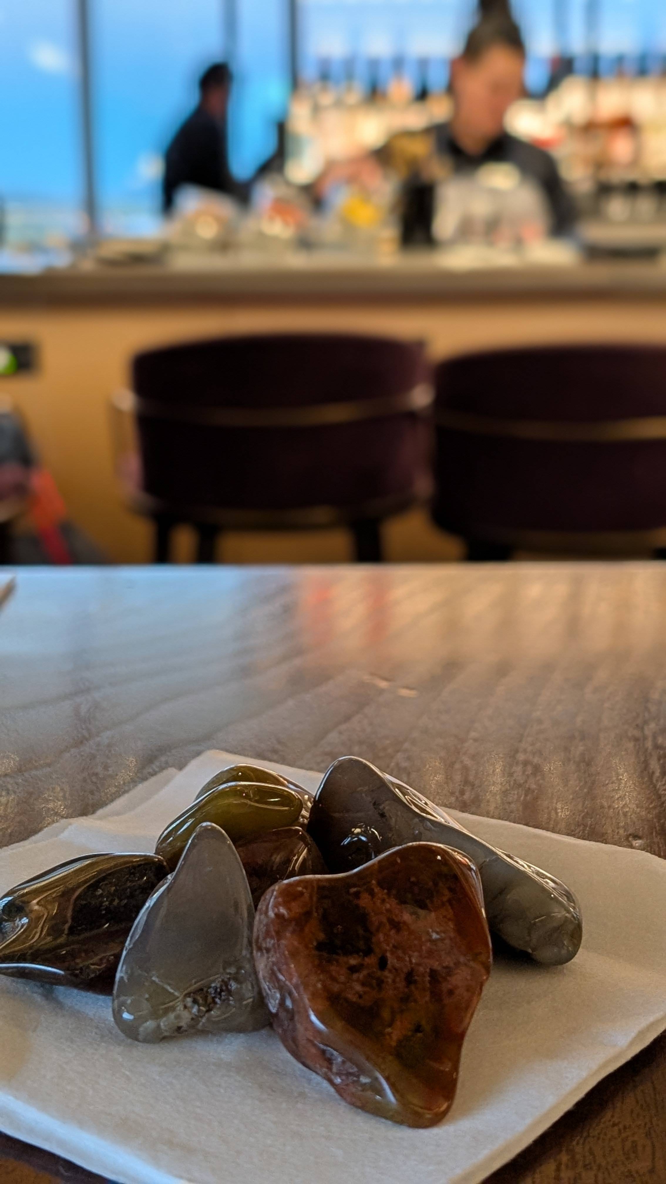 Shiny rocks on a bar