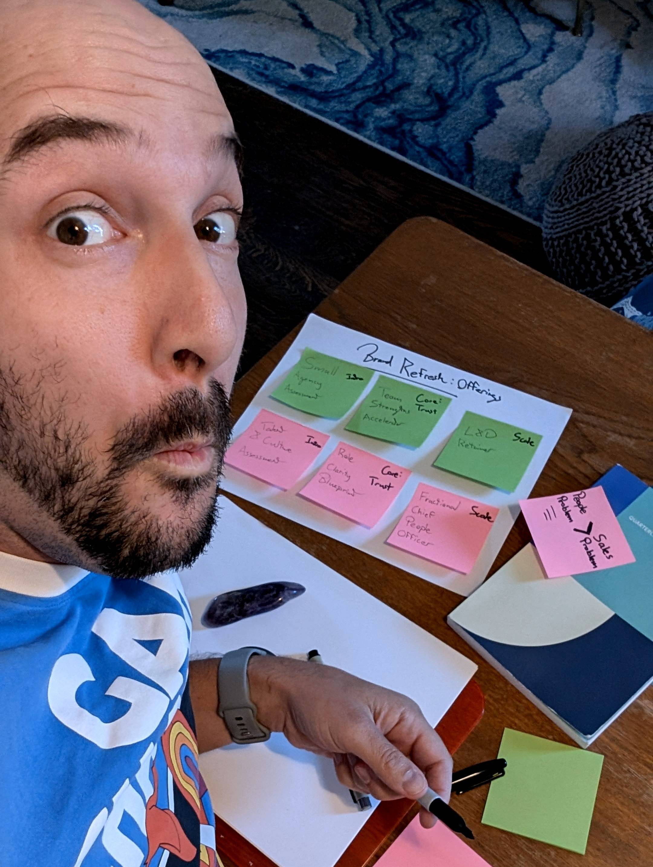 an entrepreneur who has accepted his failures and is brainstorming how to move forward with refreshed offerings