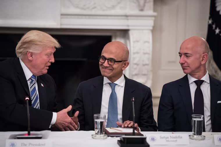 Microsoft CEO Satya Nadella with Donald Trump 