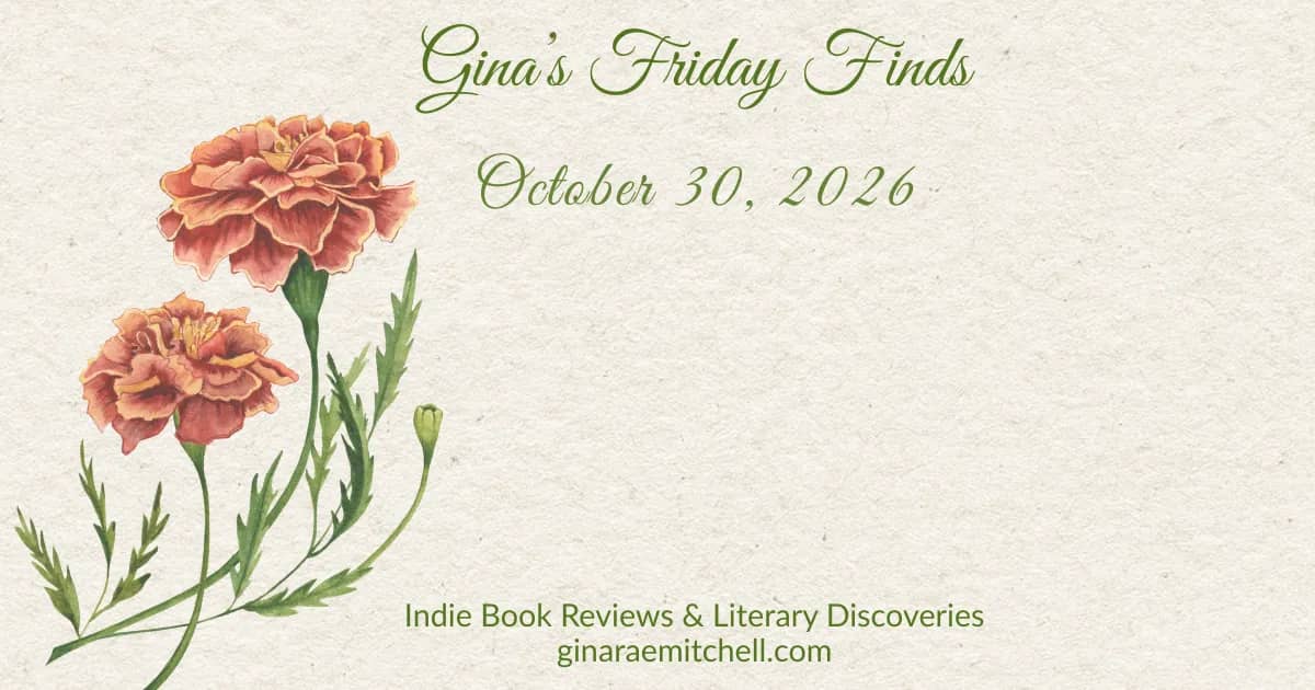 Banner sized Friday Finds October 30 graphic in burnt orange and marigold Halloween colors