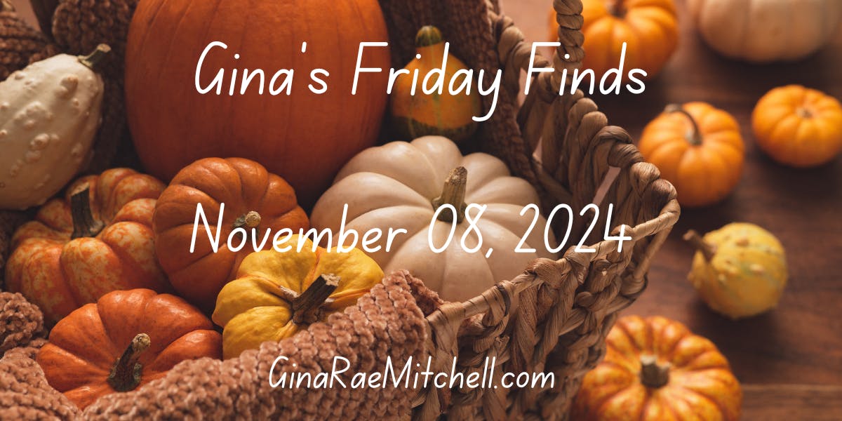 Weekly Friday Finds Banner 11-08-2024 A basket of pumpkins