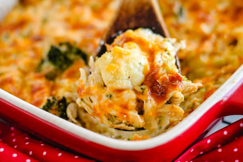 a spoonful of chicken cauliflower casserole.