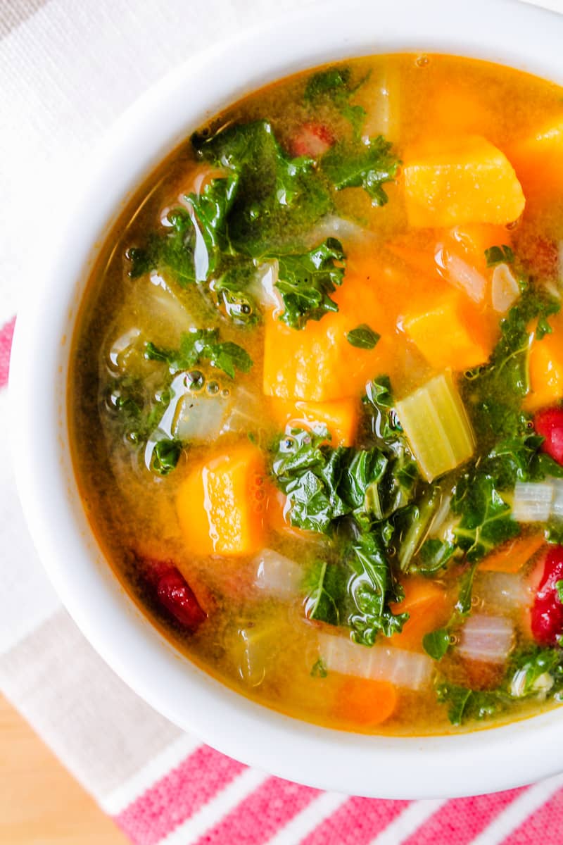 vegetable soup in a bowl.