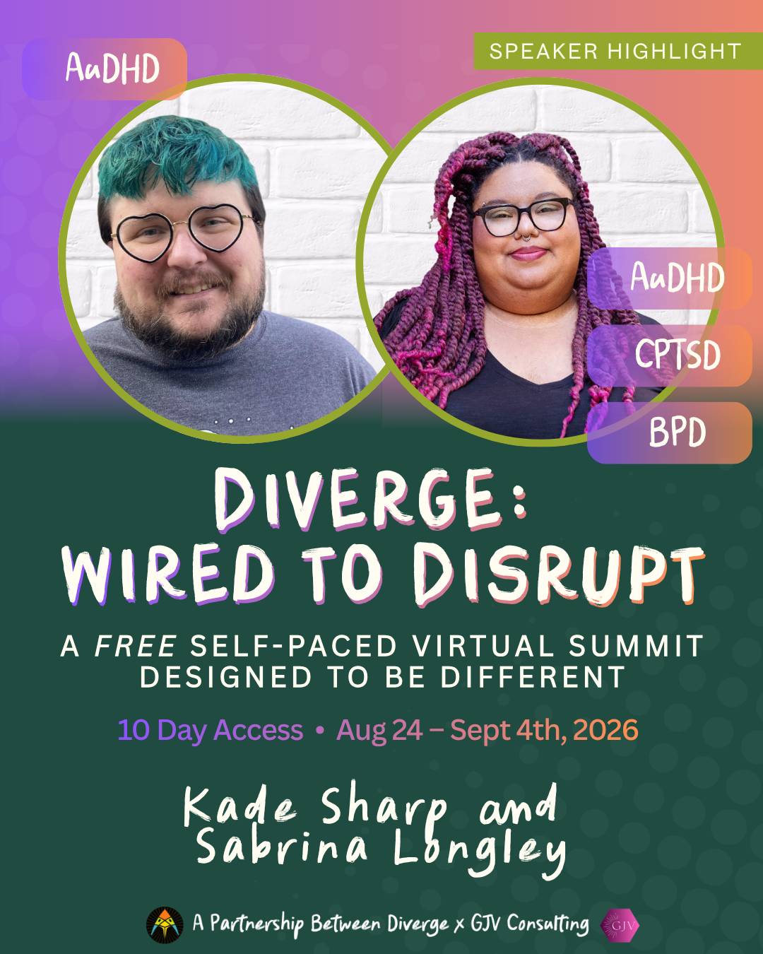 DIVERGE: Wired to Disrupt summit with Dr. Kade Sharp & Sabrina Longley discussing neurodivergent collaborations.