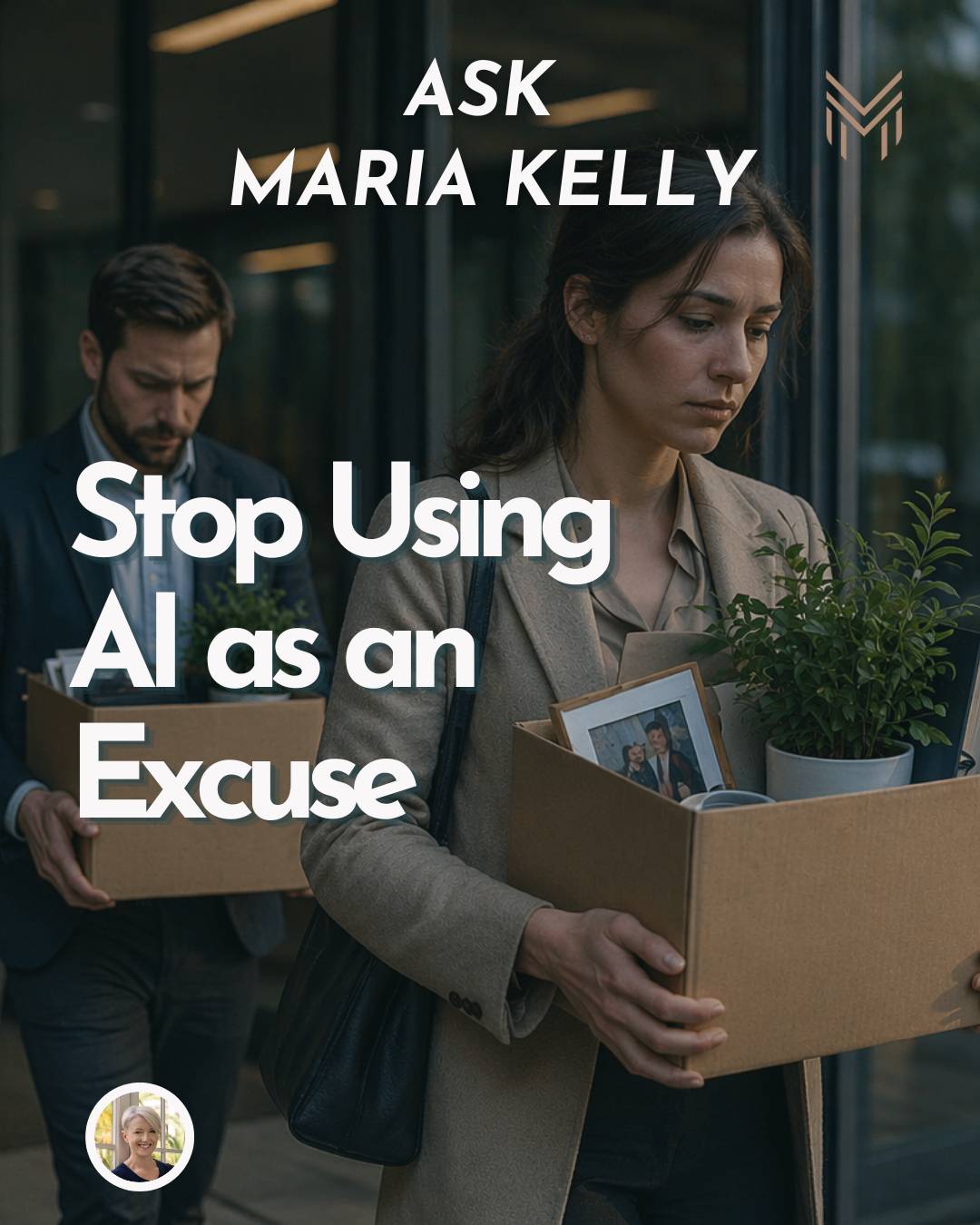 Employees leaving a building with boxes with their personal belongings in them, as they've just been fired 