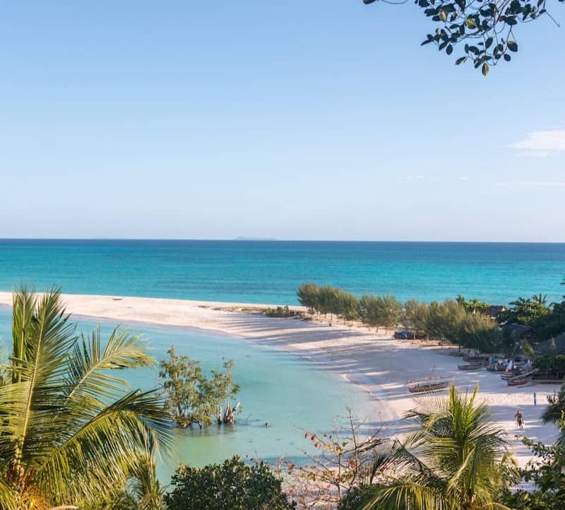 A view of a tropical beach from a hill