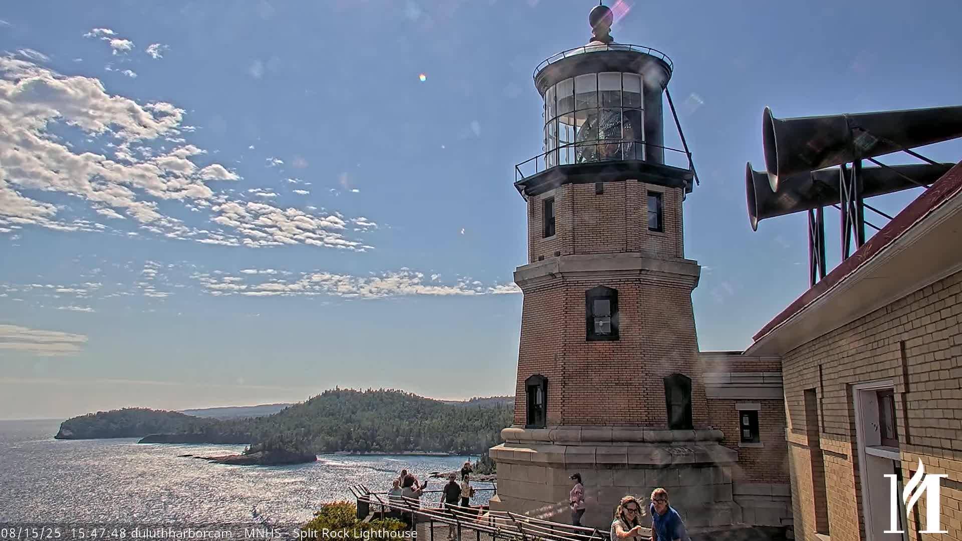 View looking west of the Split Rock Lighthouse sitting on the rugged shoreline of Lake Superior. // Image captured at: 2025-08-15 20:48:16 UTC // Current Temp in Two Harbors: 73.32 F | 22.96 C // Precip: overcast clouds // Wind: WSW at 10.178 mph | 16.38 kph // Humidity: 81% Click image to view source.