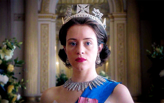 Animated image of actress Claire Foy portraying Queen Elizabeth II in the Netflix series The Crown.