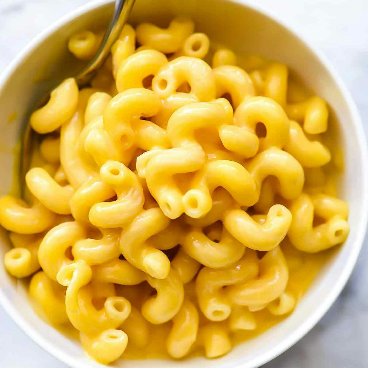 Photo of a bowl of macaroni and cheese.