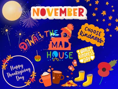 The Mad House logo with November clip art