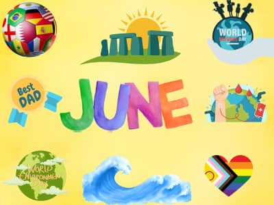 Yellow Background with June on sirrounding my images of things happening during June