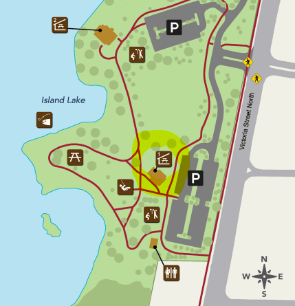 Map of island lake park off of Victoria Street
