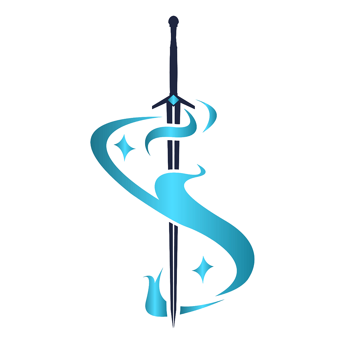 Spellsword Logo, a Sword with an "S" made of blue magic wrapped around it