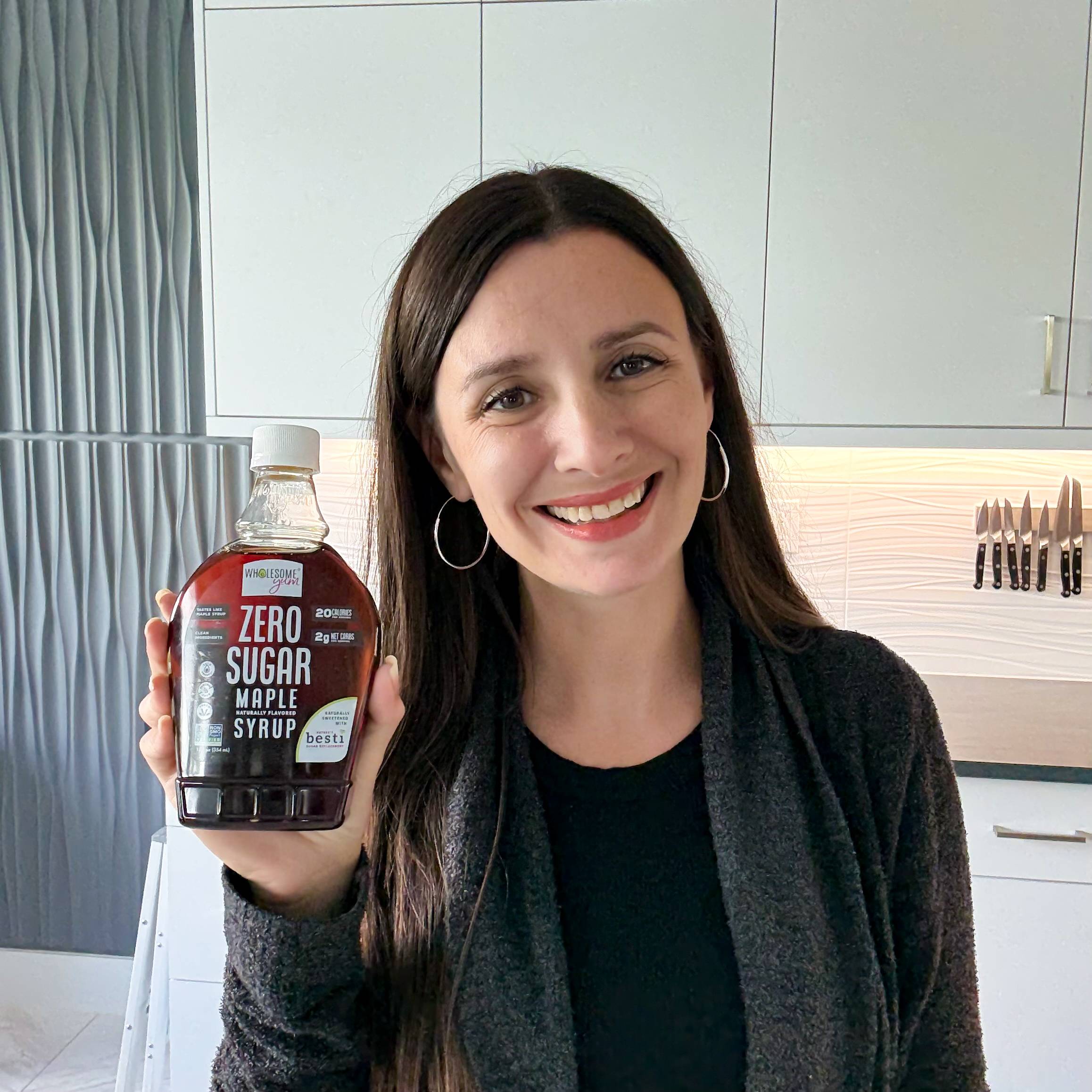 Maya with plastic maple syrup bottle 