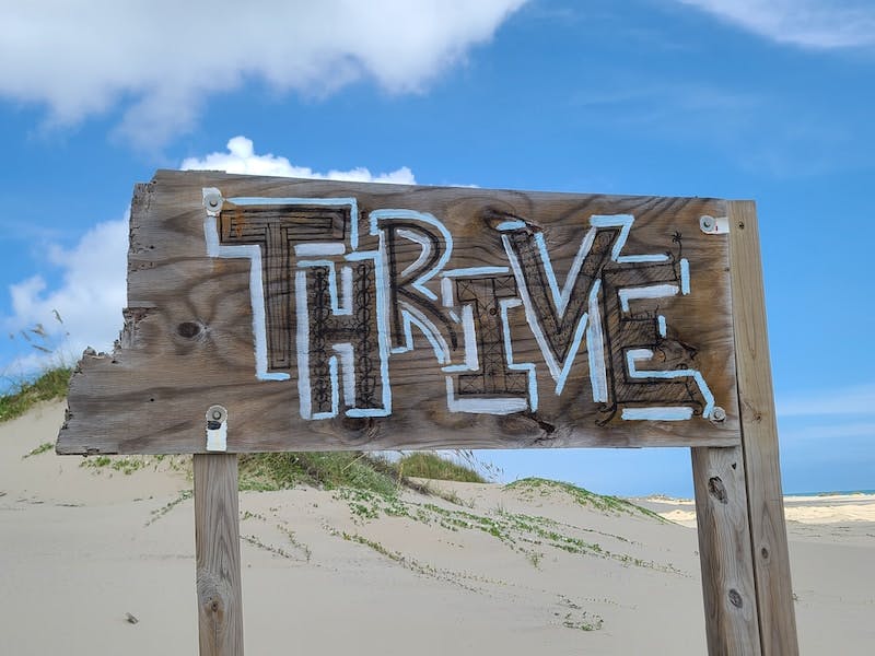 a wooden sign on a beach with the word brave written on it