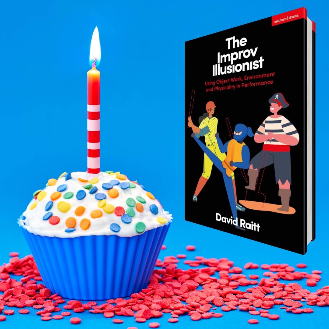 Image of The Improv Illusionist book with anniversary cupcake
