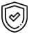 Small Icon in black and white of an outlined  shield of it there is a symbol of a tick