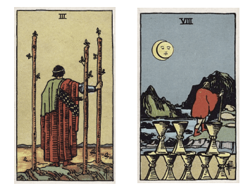 3 of Wands and 8 of Cups