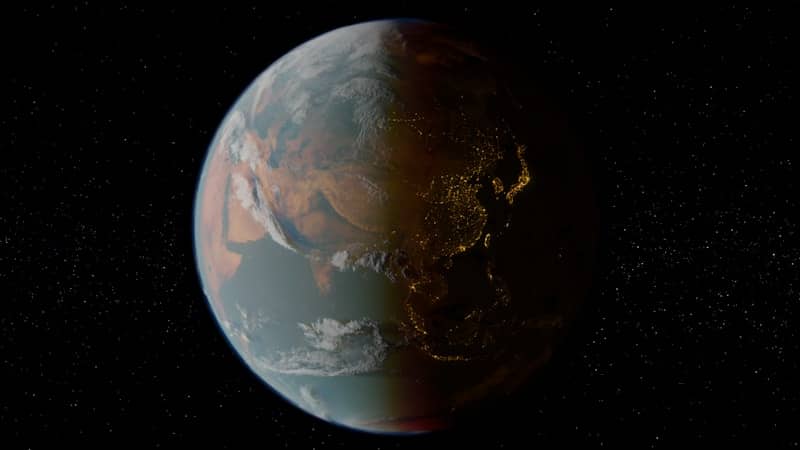 Earth from space showing day and night sides.