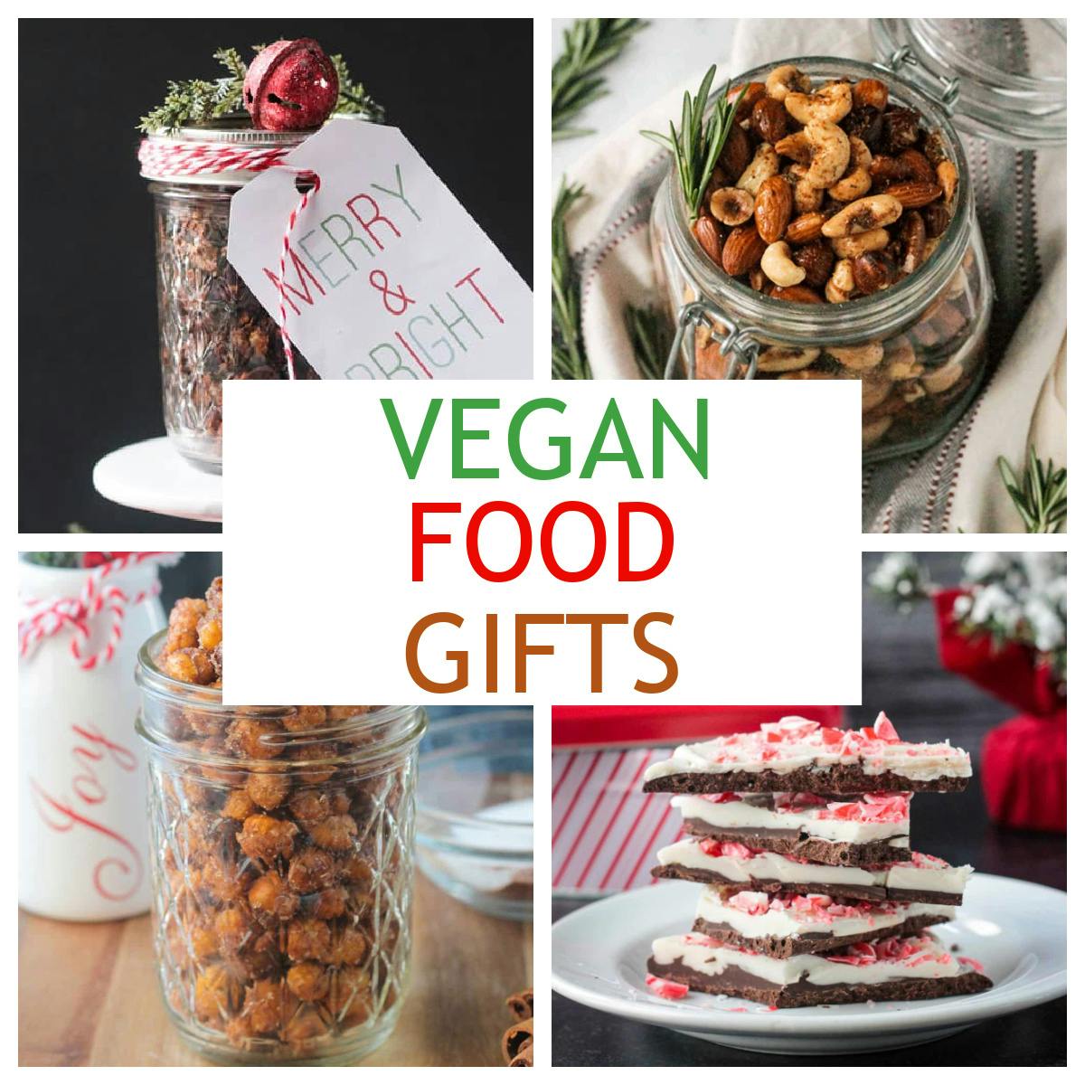 Four photo collage of holiday food gifts.