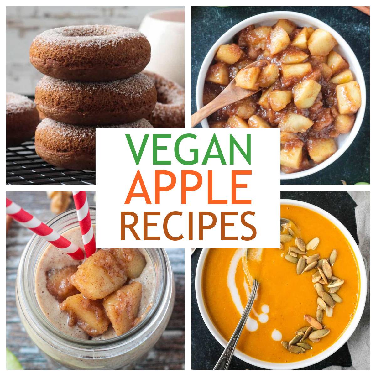 Collage of four vegan apple recipes.