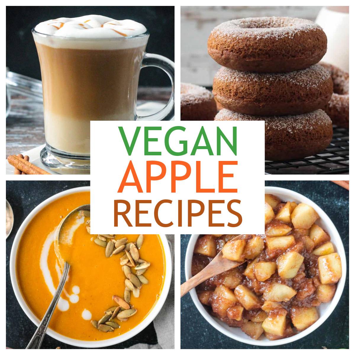 Four photo collage of vegan apple recipes.
