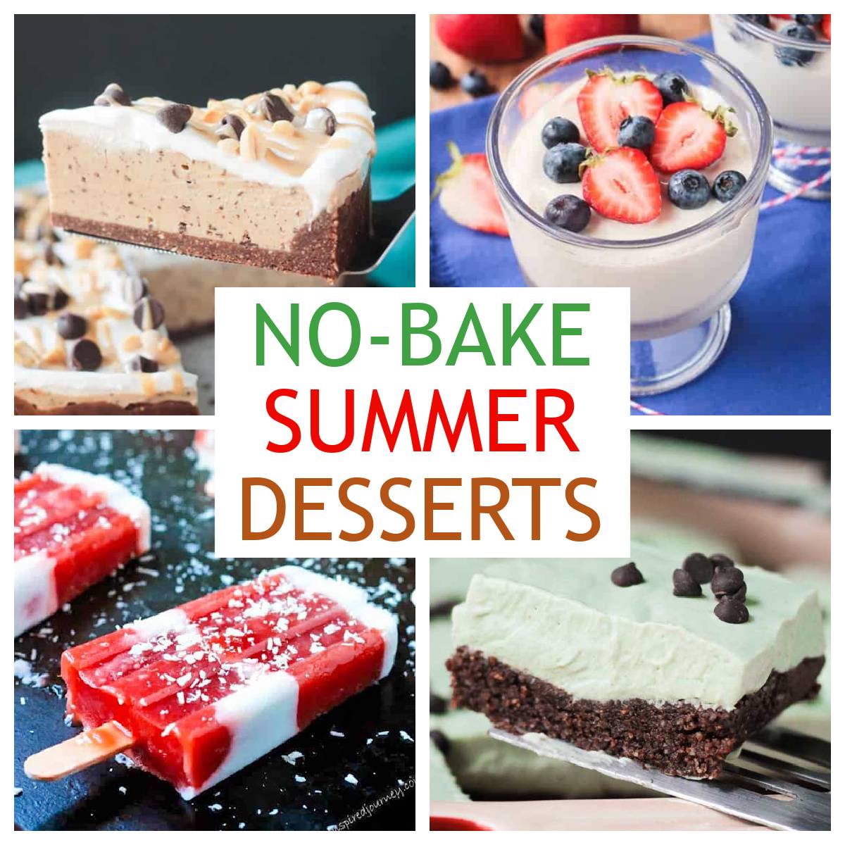 Four photo collage of no-bake summer desserts.