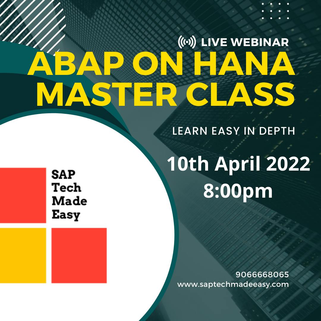 SAP ABAP ON HANA MASTER CLASS