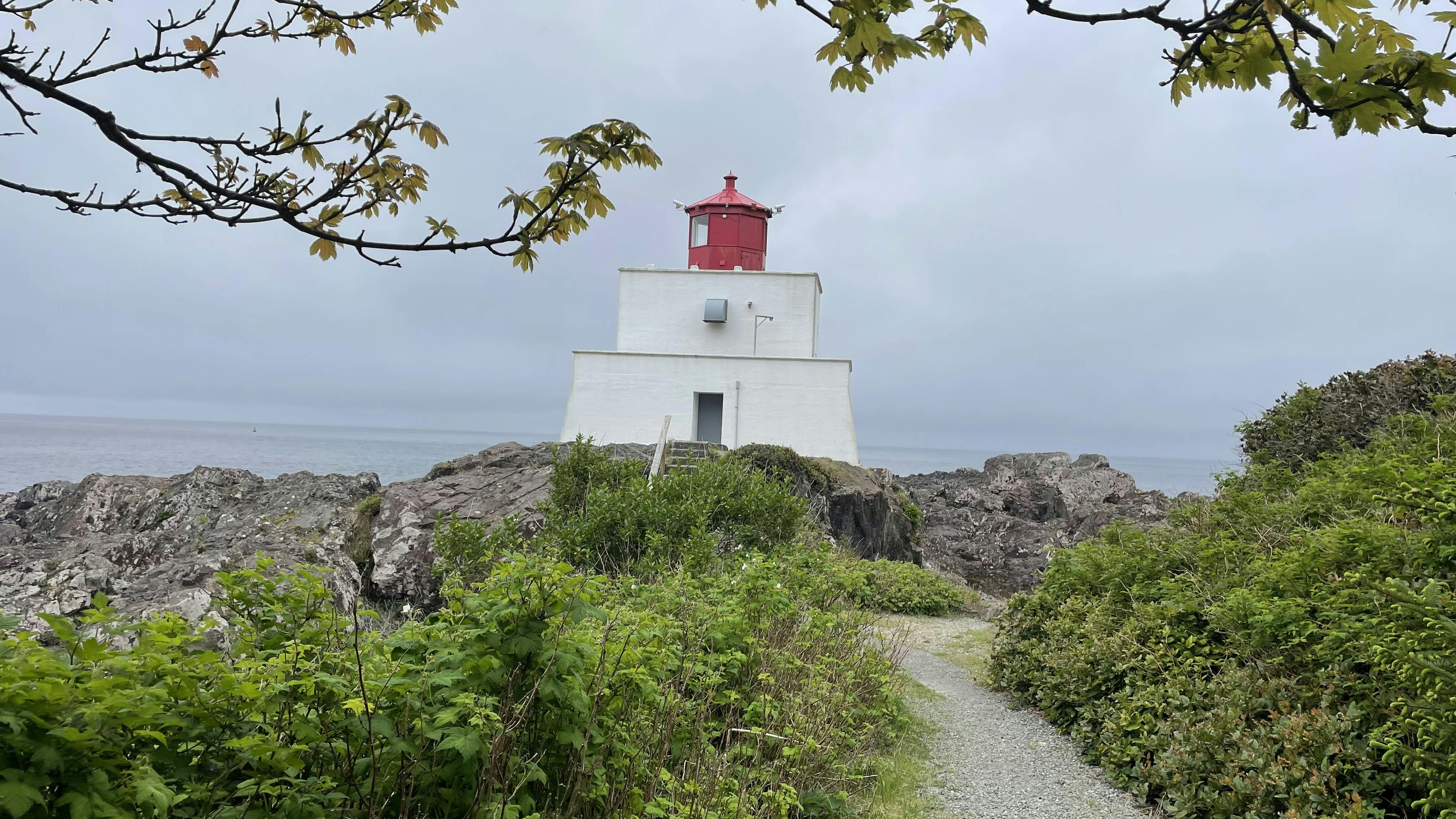 Amphrite Lighthouse on cloudy day.