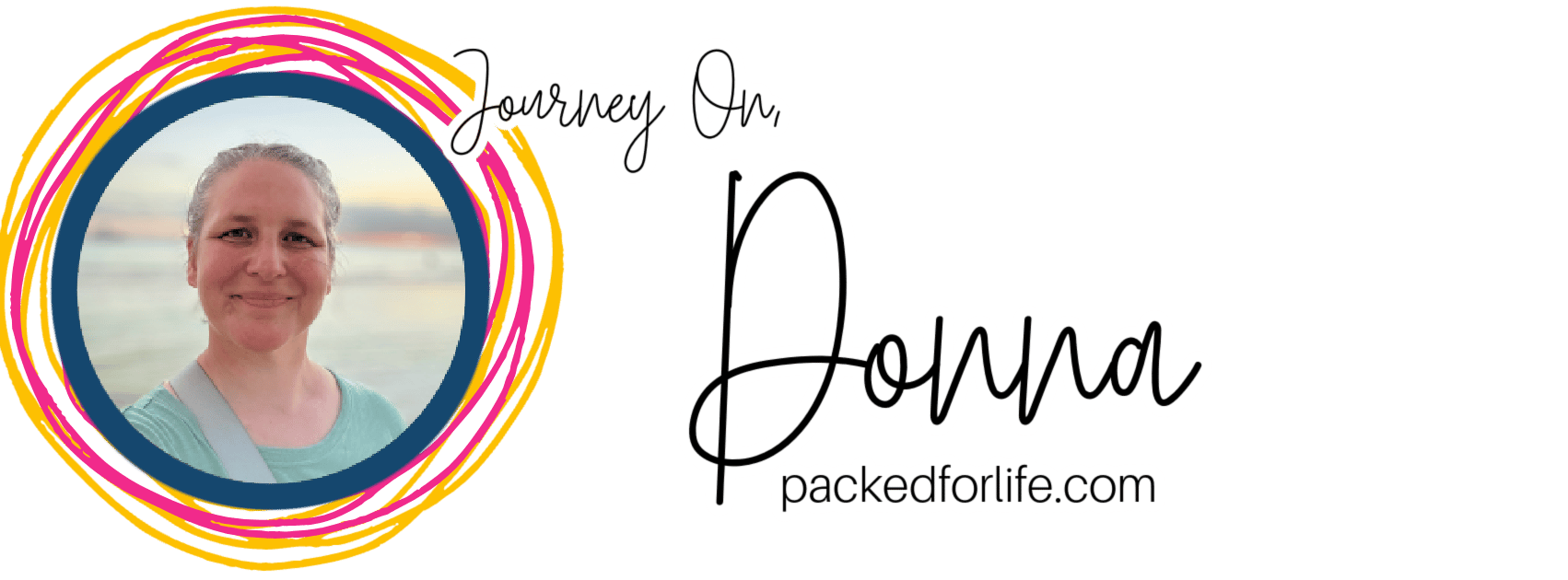 Smiling middle aged woman with grey hair in front of a tropical beach sunset. 