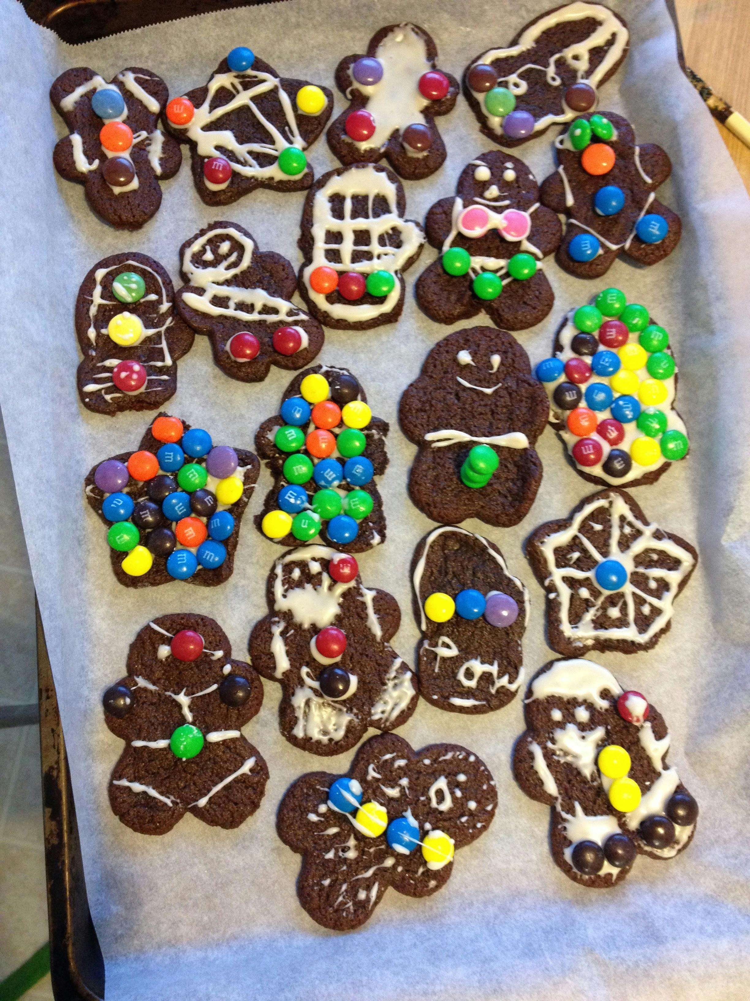 Decorated Gingerbread Cookies in different shapes with smarties.