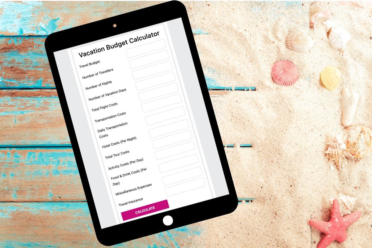 Tablet showing the budget Travel Calculator