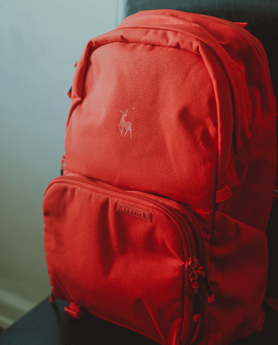 A red backpack